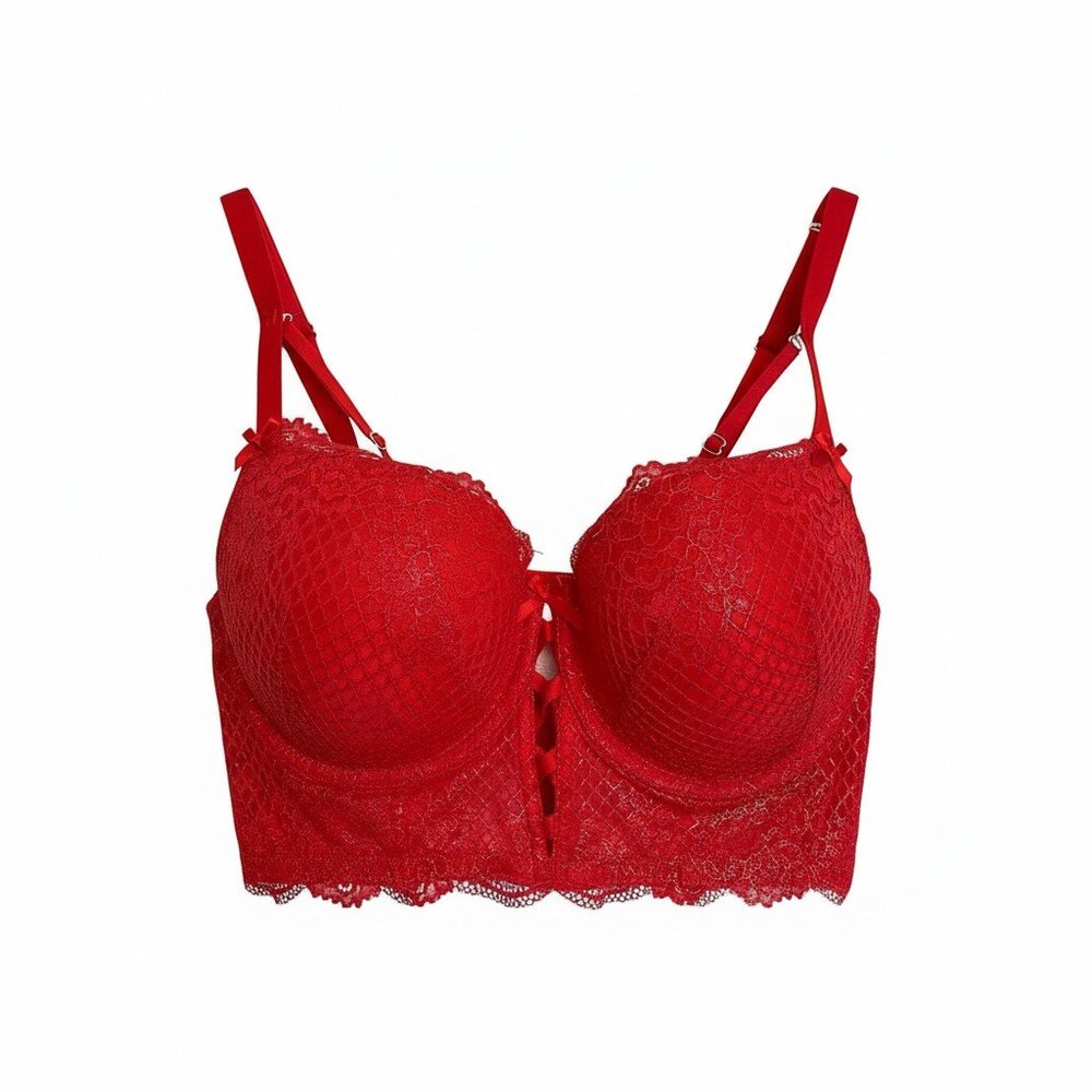 Cacique Red Lace Longline Push Up Bra Boost Balconette Bra 40D Baddie Boudair